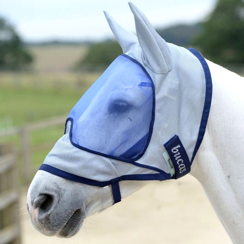 Masque à Mouches Anti-moustiques avec Oreilles Color:Bleu Protection UV pour équitation Sport équestre WZCXYX Masque à Mouches Standard