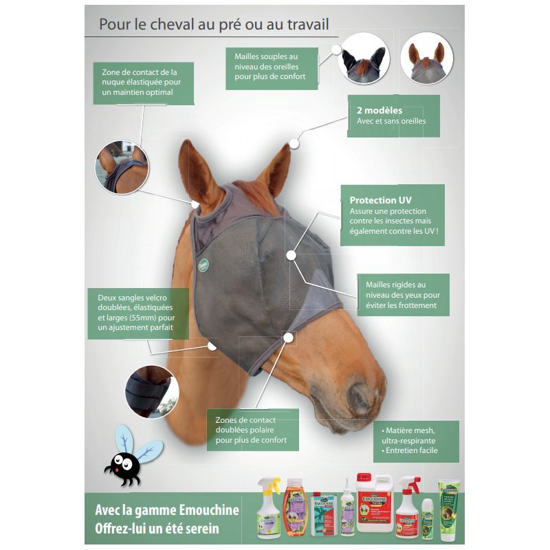 Masque Anti-mouches Pour Cheval - Taille X-Large - Imprimé Cactus - Matière Stretch