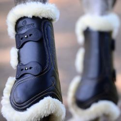 Sheepskin Leather Tendon Boots Elastic guêtres en similicuir et mouton avec boutons chevaux Kentucky